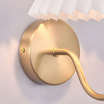 Vintage 1 Light Dimmable Metallic Armed Sconce With Pleated Fabric Shade