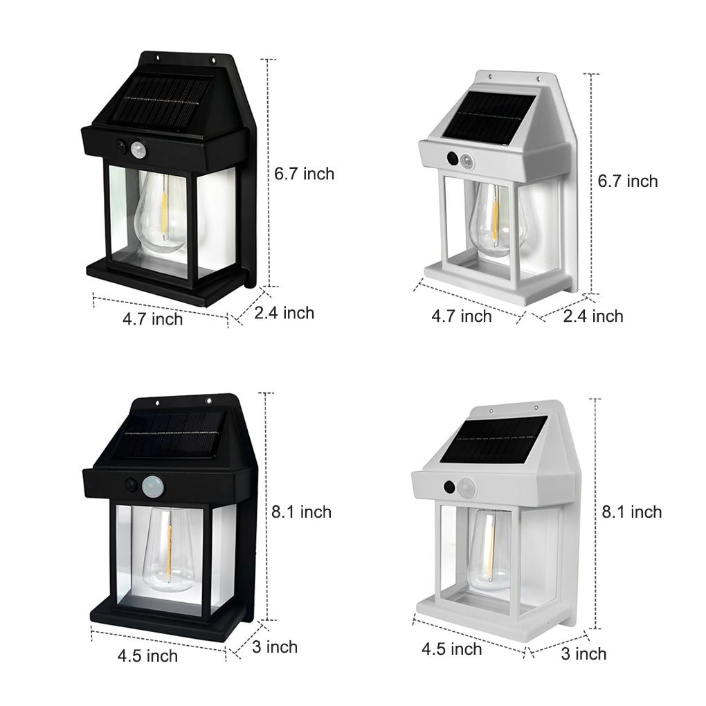 Tungsten Bulb Solar Wall Lanterns Dusk To Dawn Motion Senor Lighting