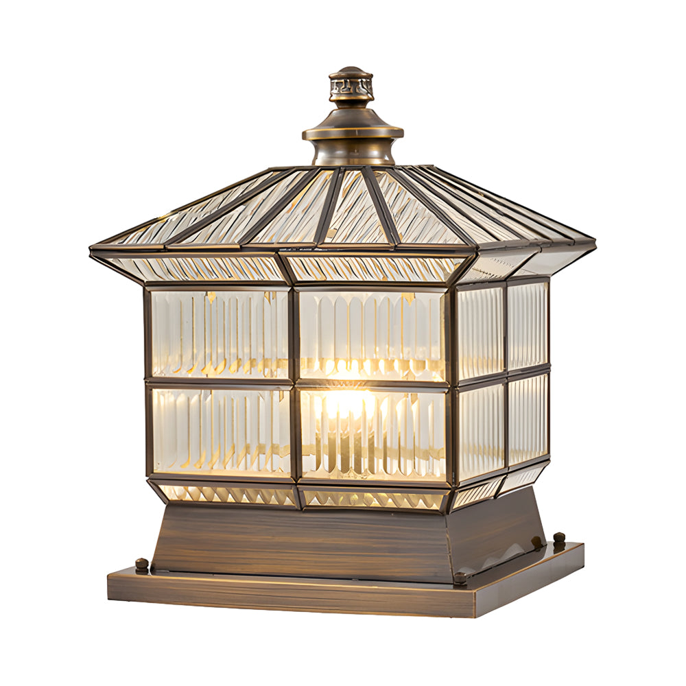 Square Bronze Hardwired Solar Pillar Lamp Fence Post Light With 3 Step Dimming
