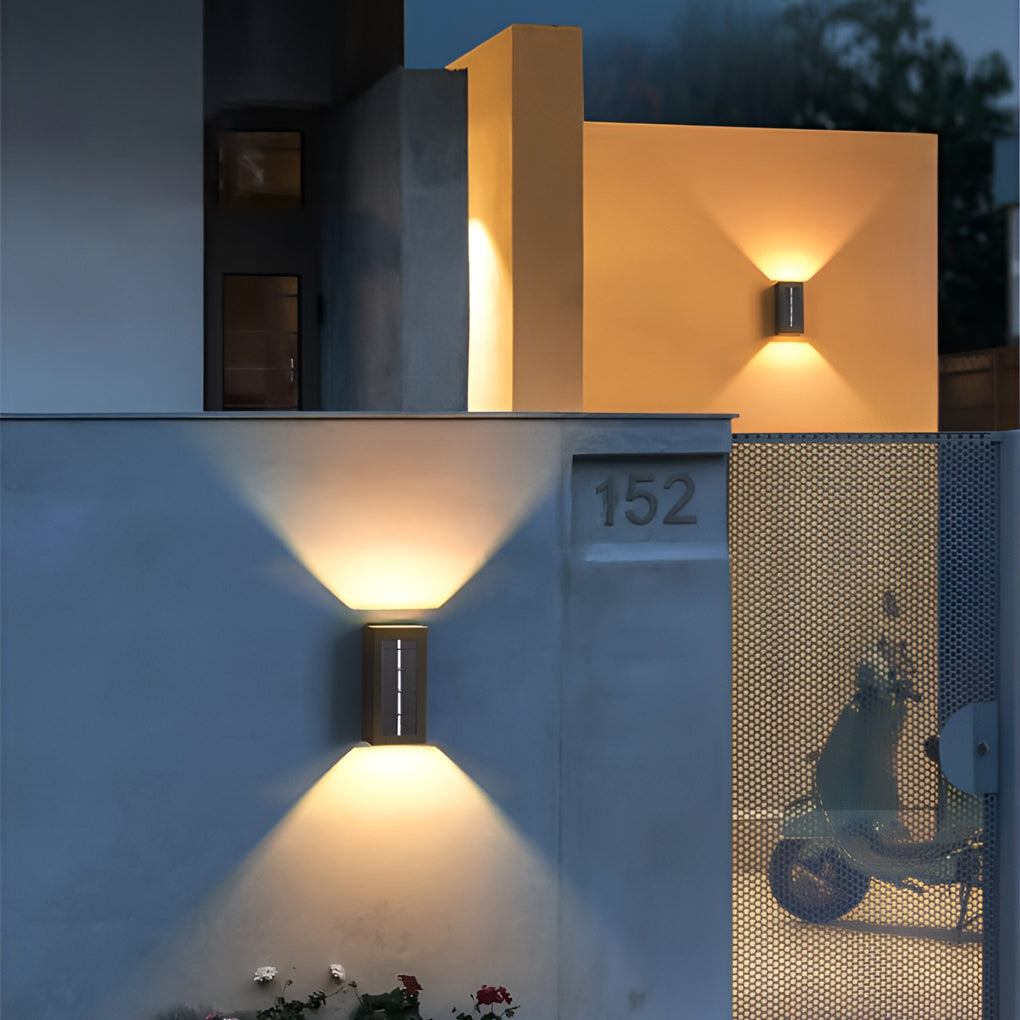 Rectangular Waterproof Up And Down Lights Led Solar Modern Wall Sconce Lighting