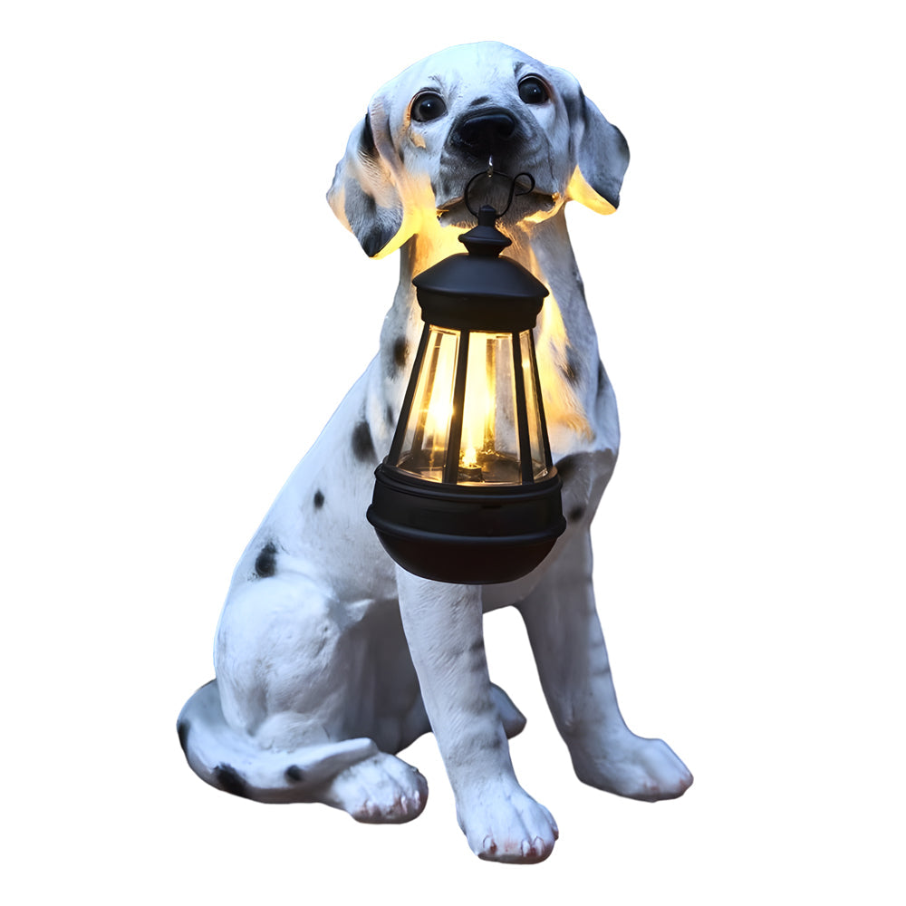 Resin Dog With Lantern Landscape Decor Solar Outdoor Lights