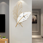 Resin Feather Wall Clock Silent Wall Painting Led Lights Art Decor