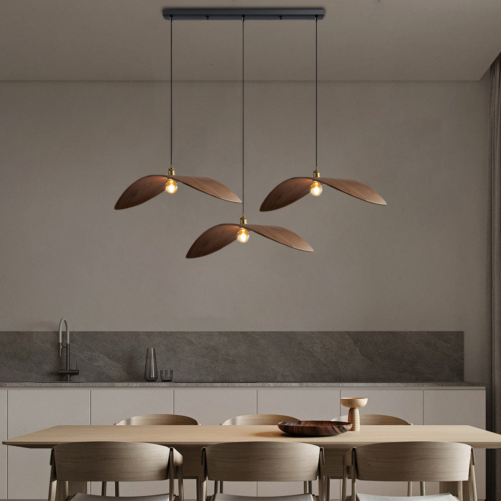 Wabi Sabi Walnut Bar Chandelier Leaf Curve Wooden Pendant Light