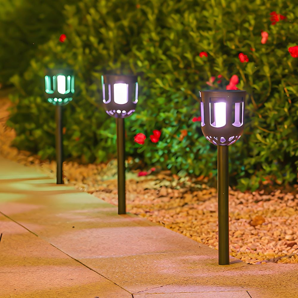 4 Pack Modern Black Solar Led Outdoor Path Light Set