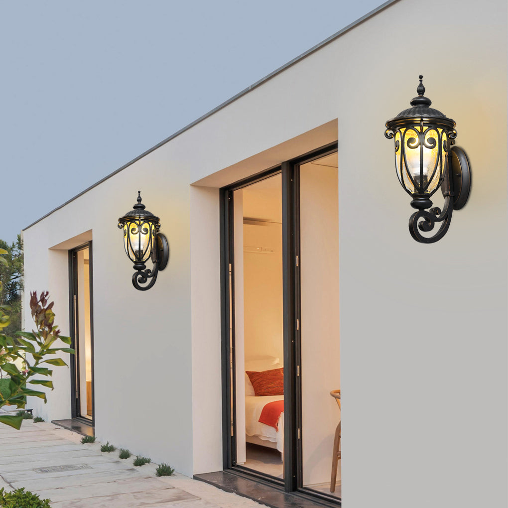 1 Light Antique Black Waterproof Seeded Glass Outdoor Wall Light