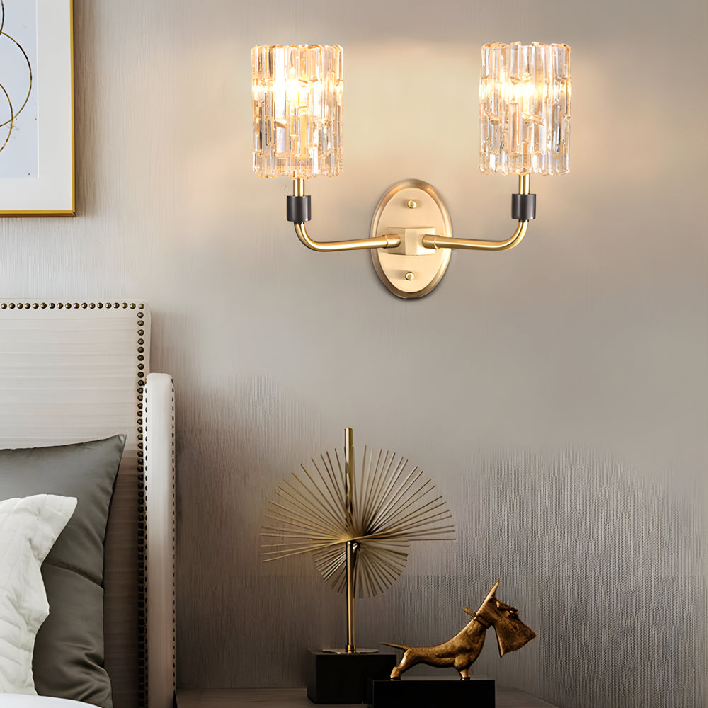 Luxury Copper Armed Crystal Wall Light Modern 1 2 Light Sconce