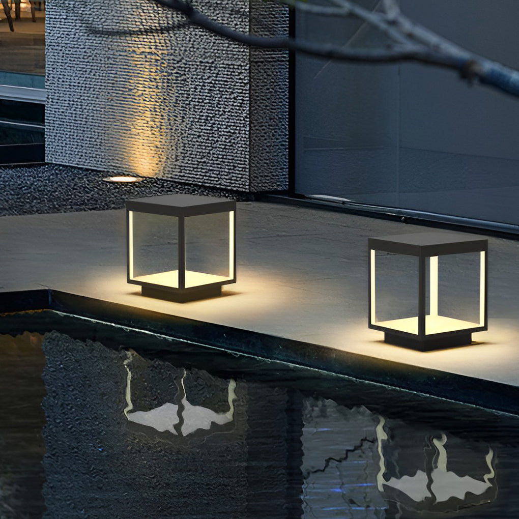 Modern Open Frame Square Led Solar Pier Mounted Outdoor Post Light