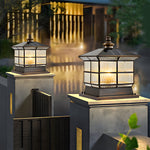 Square Bronze Hardwired Solar Pillar Lamp Fence Post Light With 3 Step Dimming