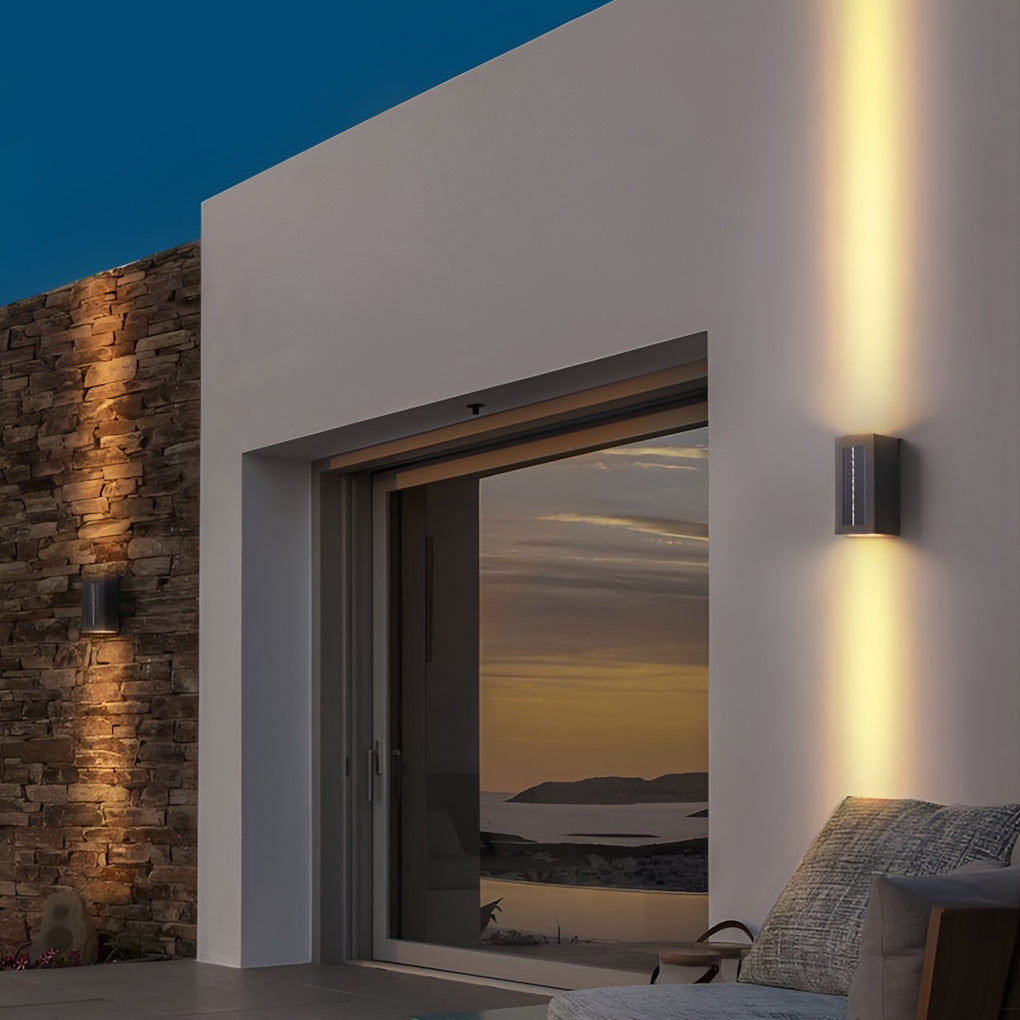 Rectangular Waterproof Up And Down Lights Led Solar Modern Wall Sconce Lighting