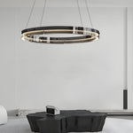 Black Glass Dimmable Led Ring Pendant Chandelier