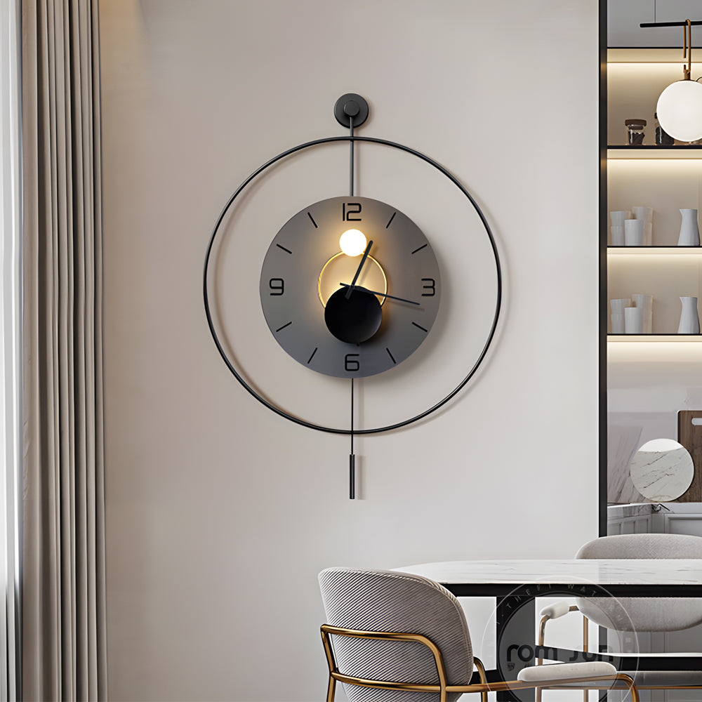 Battery Operated Round Led Hanging Metal Wall Clock