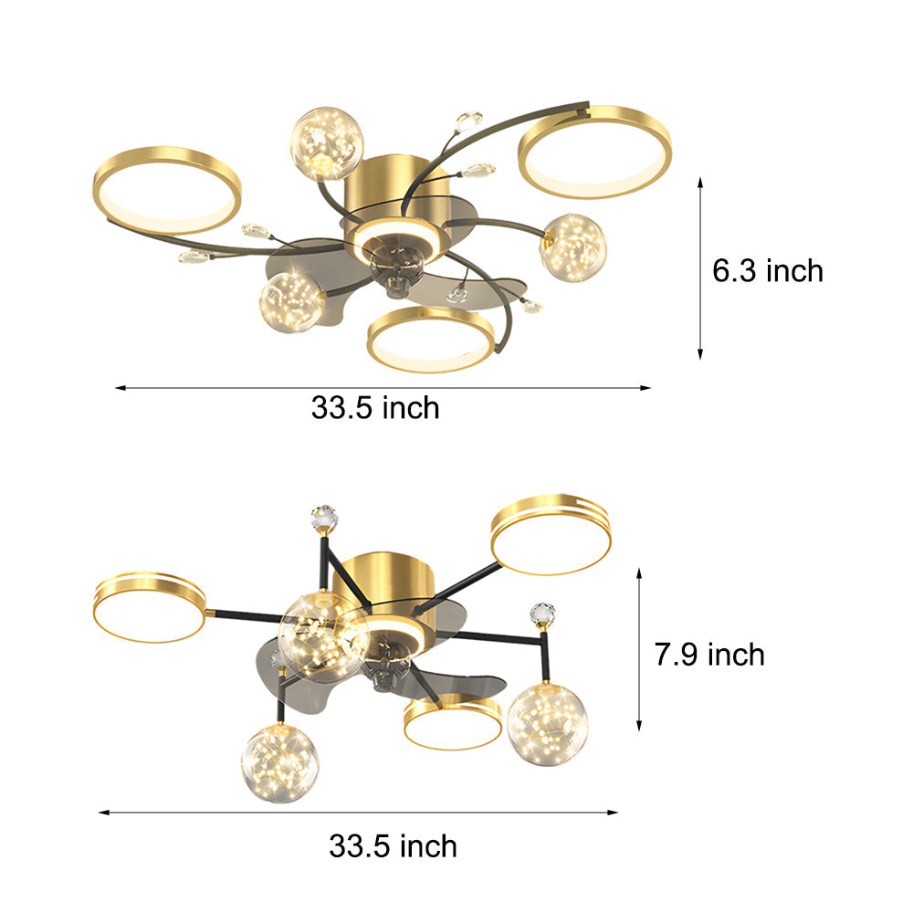 Simple Luxury Stars Ball Three Step Dimming Modern Ceiling Fan And Light
