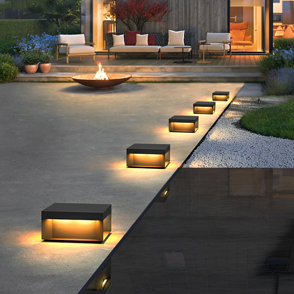 Square Led Hardwired Solar Outdoor Pier Mount Lantern Post Light Black