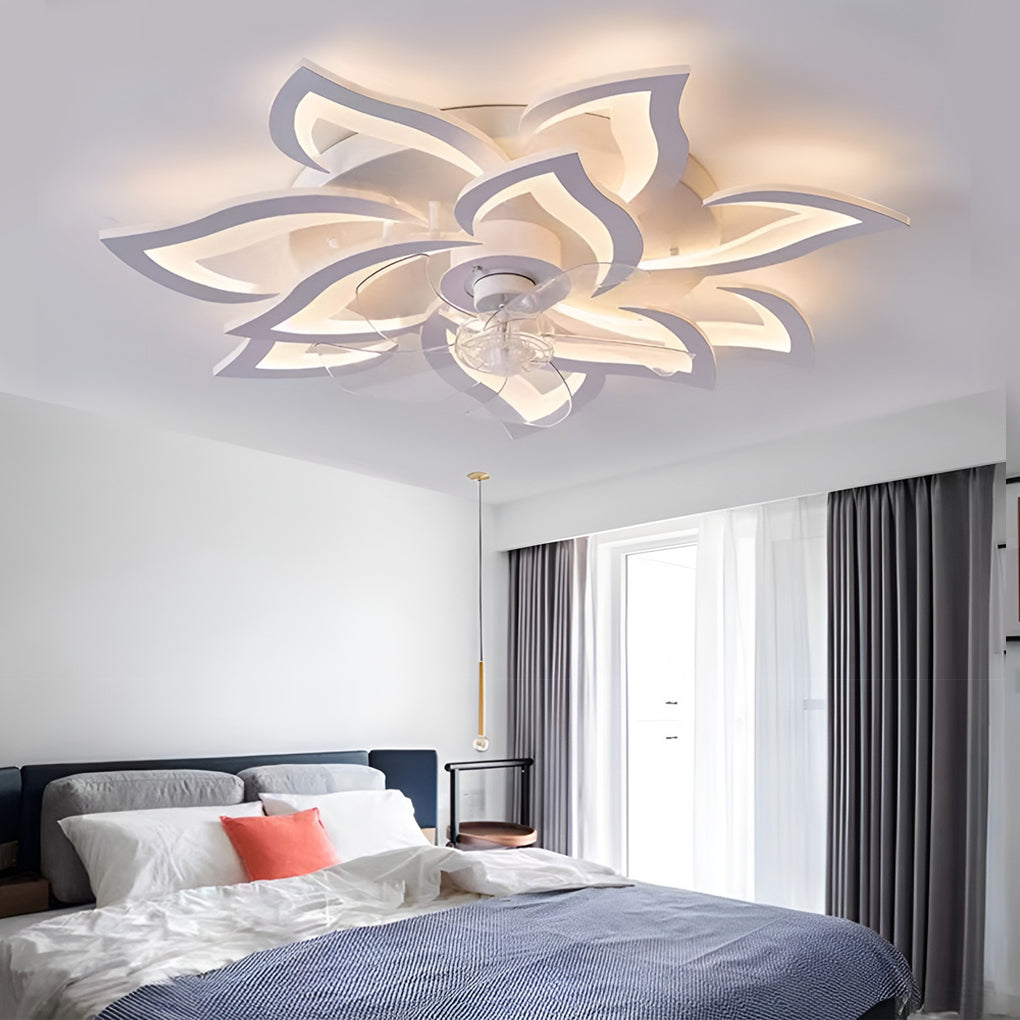 Flower Shaped Three Step Dimming Led Nordic Ceiling Fan Lights
