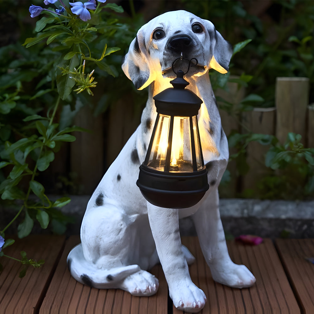 Resin Dog With Lantern Landscape Decor Solar Outdoor Lights