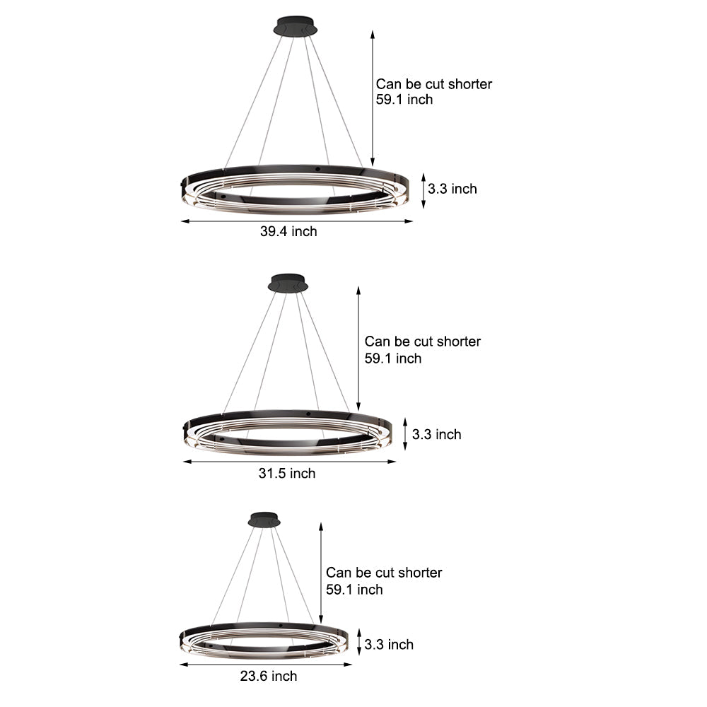 Black Glass Dimmable Led Ring Pendant Chandelier