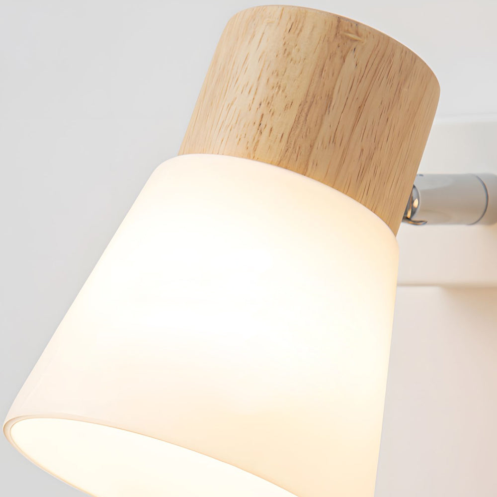 Wood Glass Cone Rotatable Light Wall Sconce White