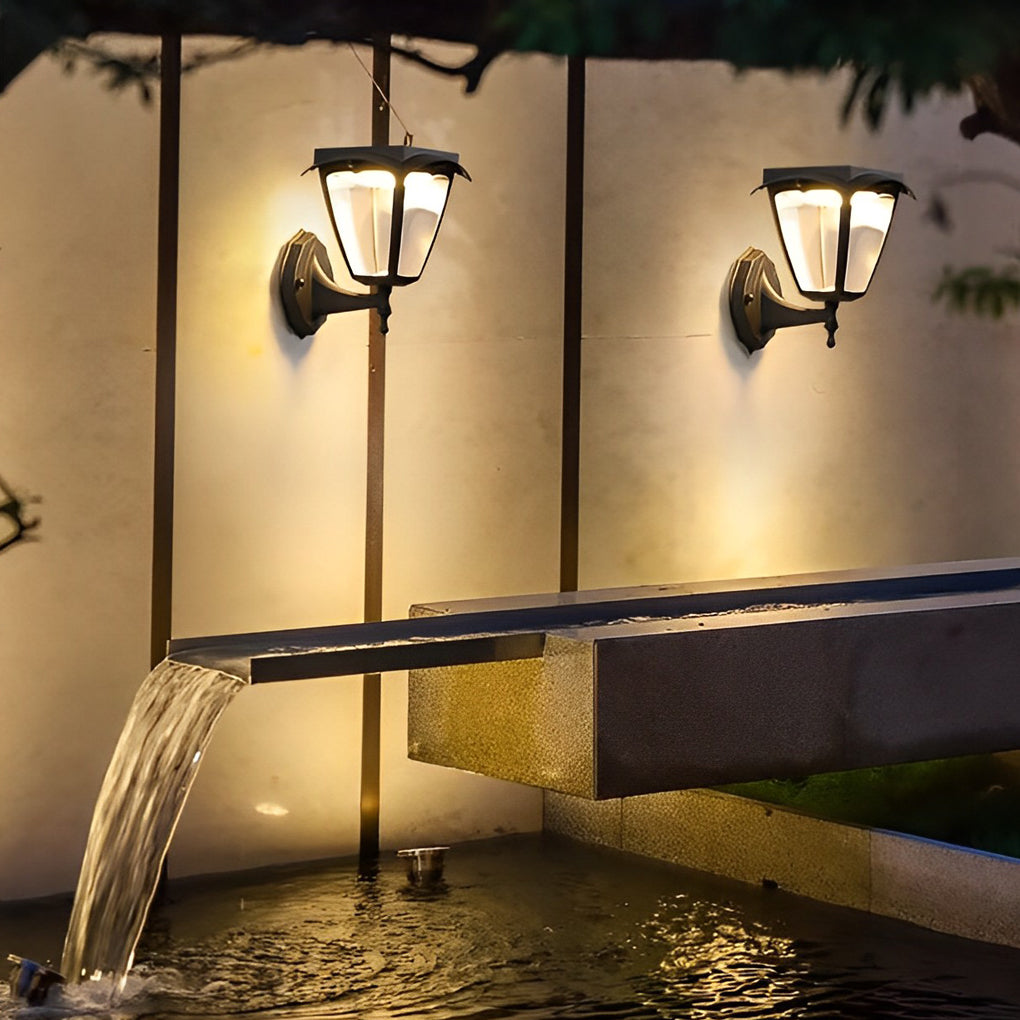 1 Light Black Solar Powered Porch Sconce Led Outdoor Wall Light