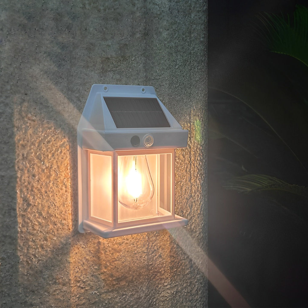 Tungsten Bulb Solar Wall Lanterns Dusk To Dawn Motion Senor Lighting