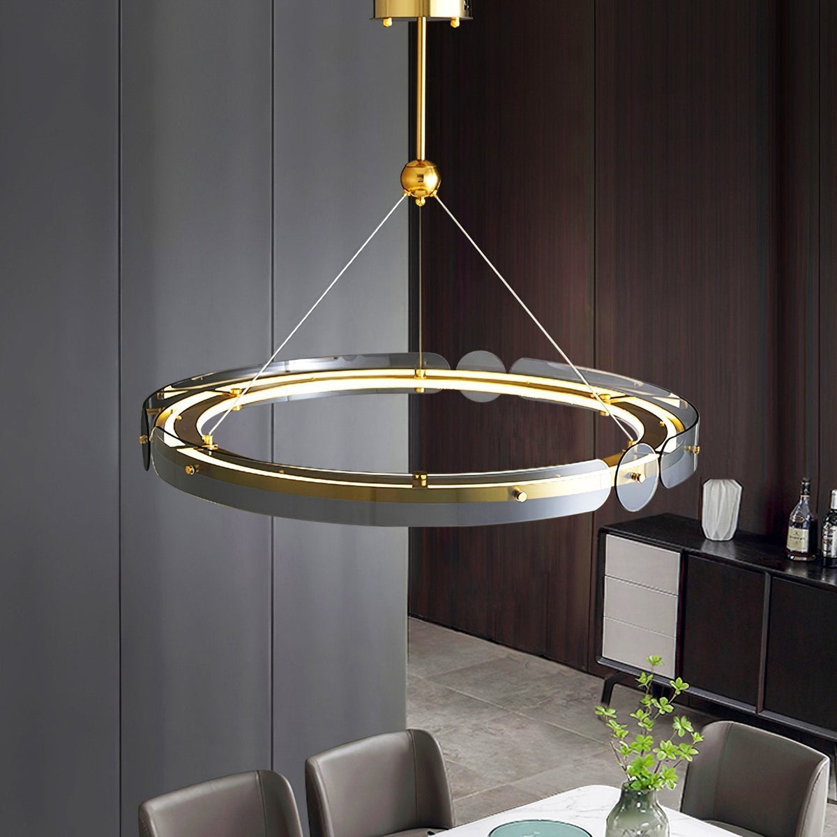 Arisha LED Pendant Light Modern Gold Metal Glass Ceiling Lamp for Dining Room Living Room