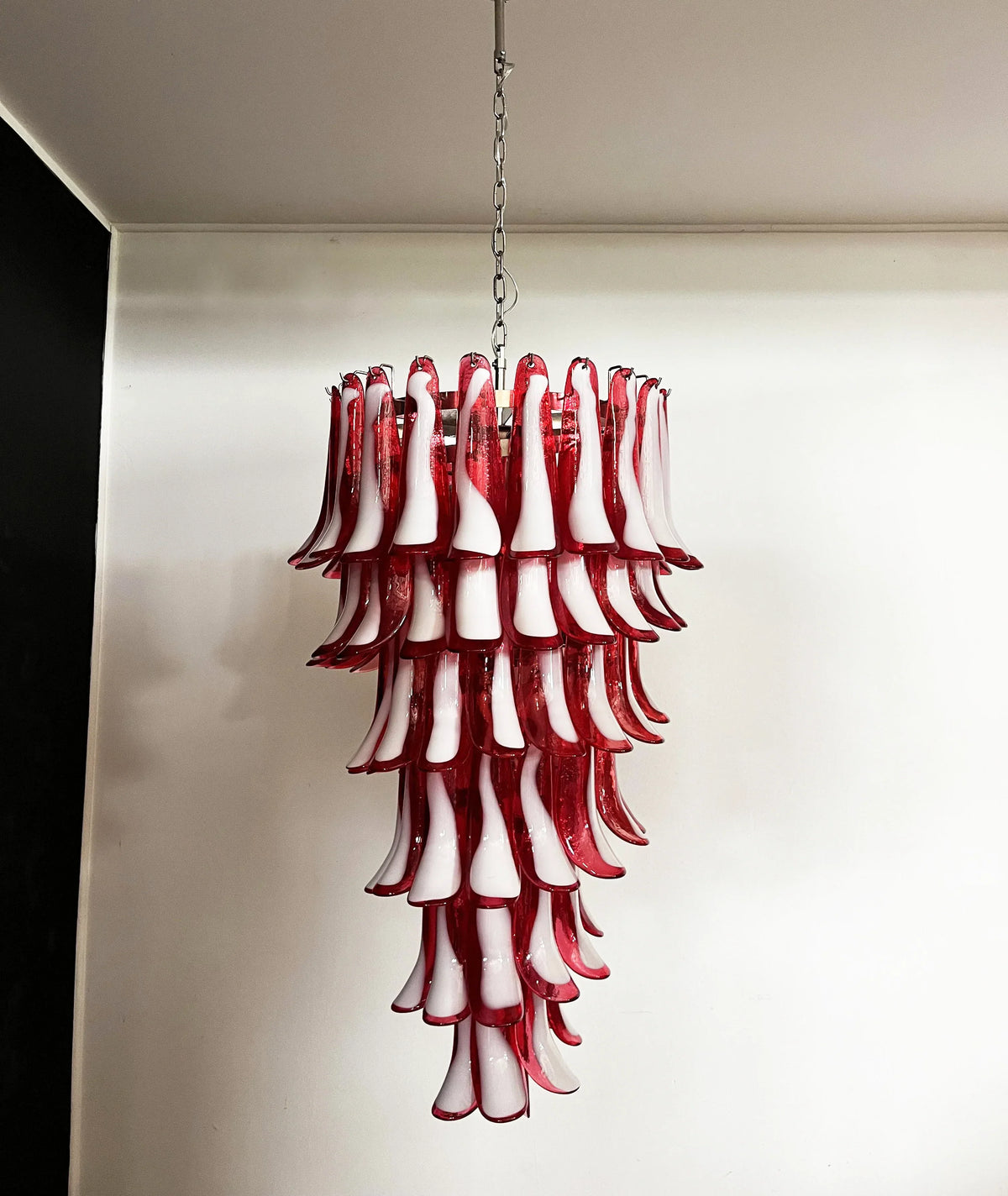 Beautiful Murano Red Petals Spiral Chandelier