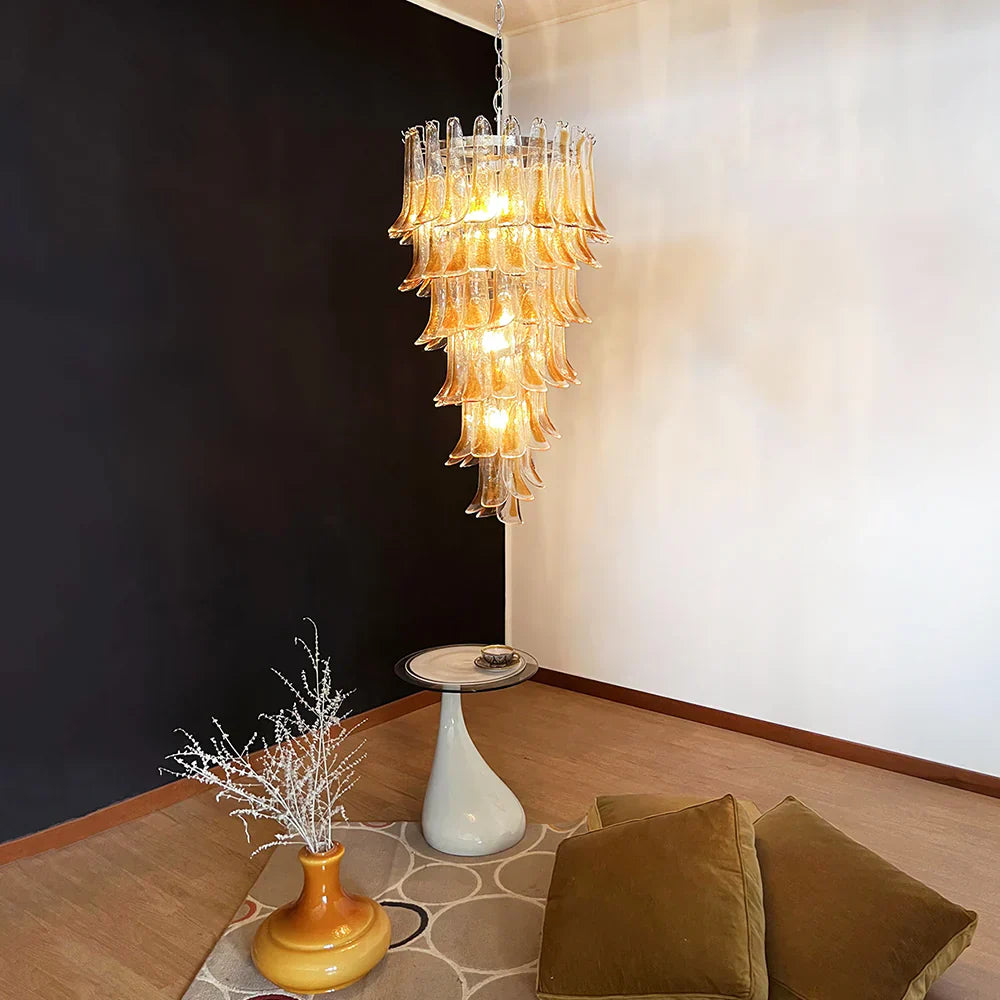 Beautiful Murano Transparent Amber Spiral Chandelier