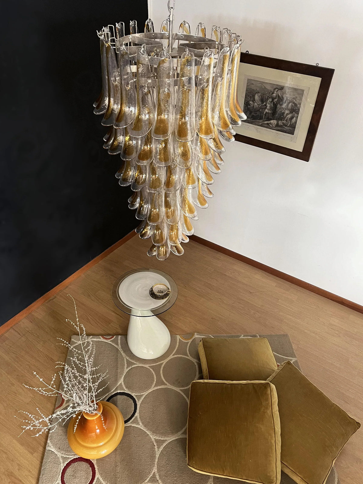 Beautiful Murano Transparent Amber Spiral Chandelier