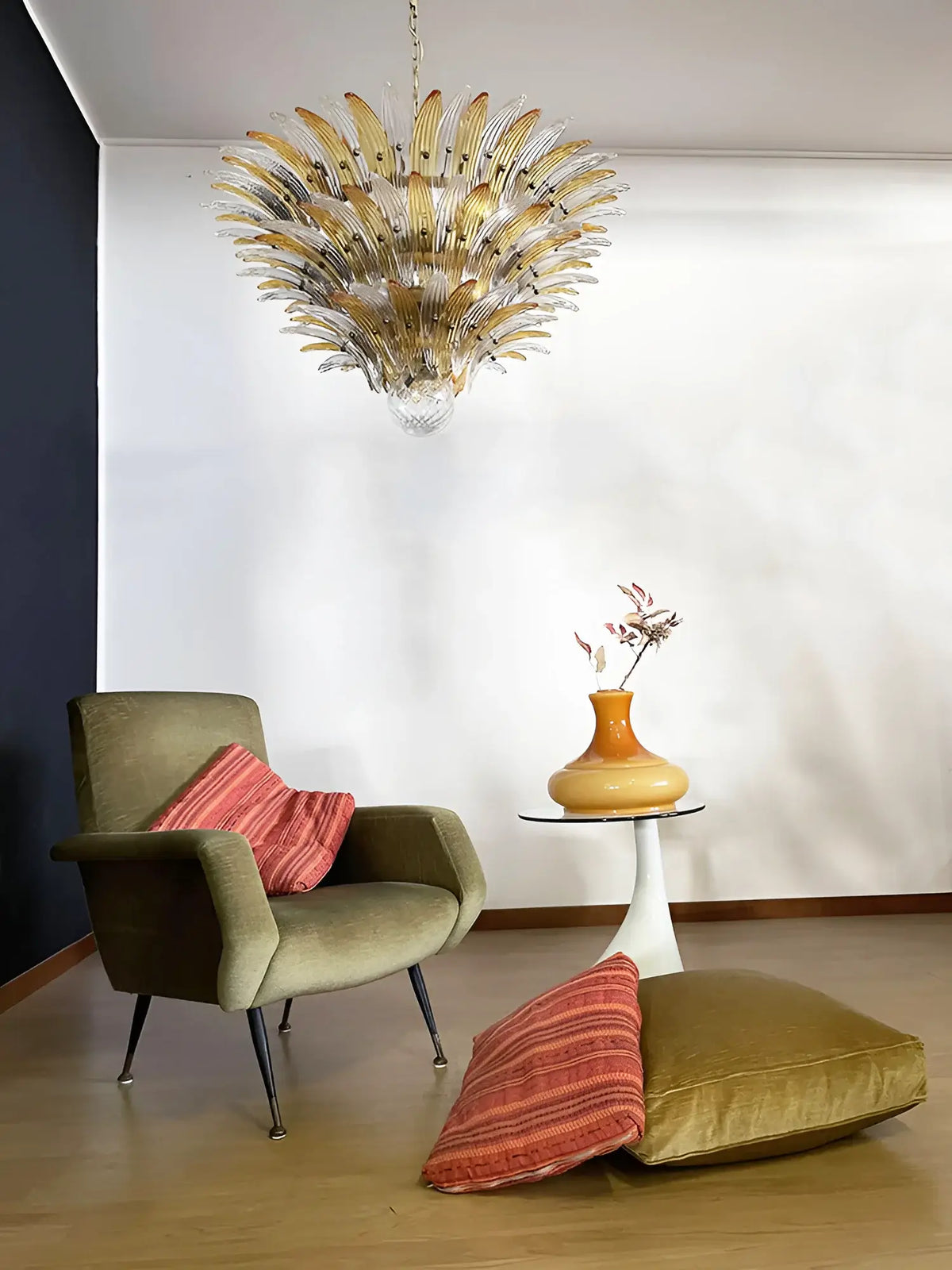 Beautifully Murano Palmette Amber Transparent Chandelier
