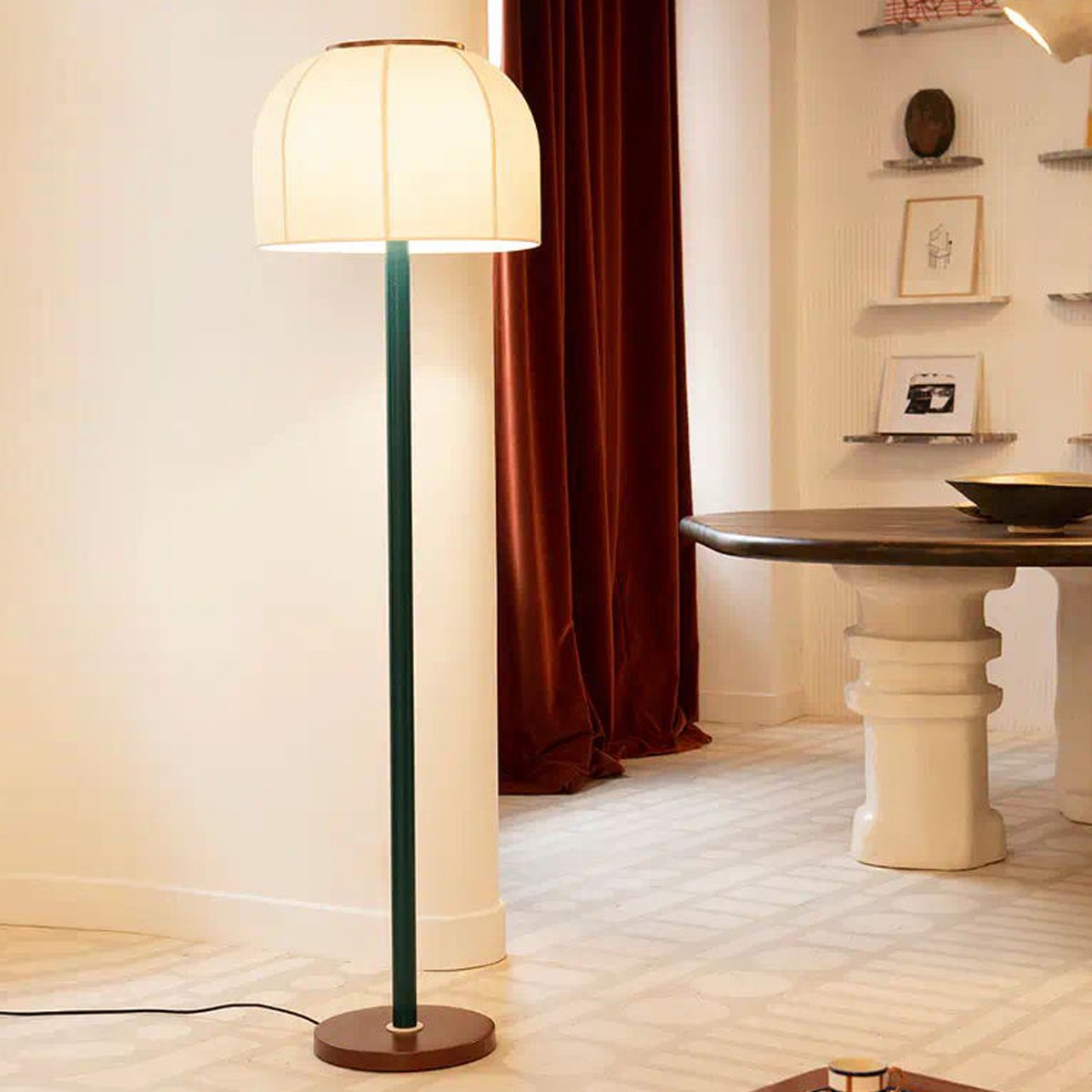 Big Bell Floor Lamp – Modern Luxury Fabric Lampshade, 1980s Style, Living Room & Bedroom