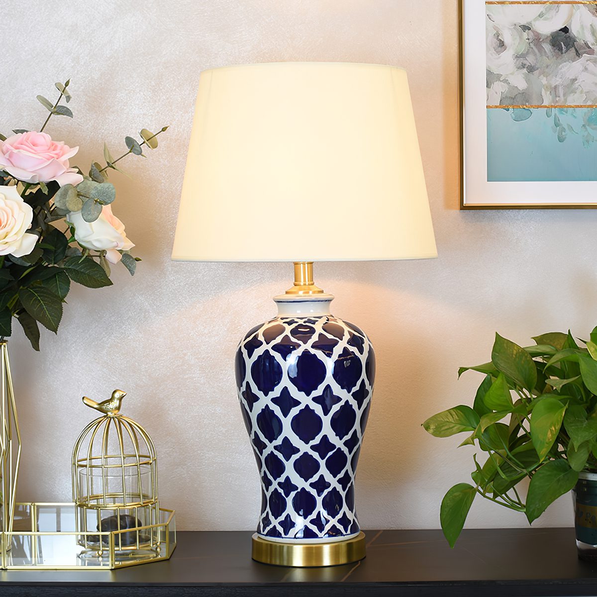 Blue and White Hope Table Lamp – Modern Ceramic Bedside Lighting for Living Room, Bedroom, and Office