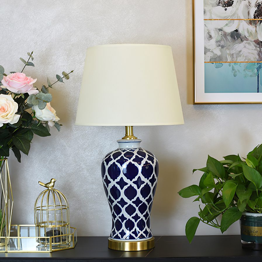 Blue and White Hope Table Lamp – Modern Ceramic Bedside Lighting for Living Room, Bedroom, and Office