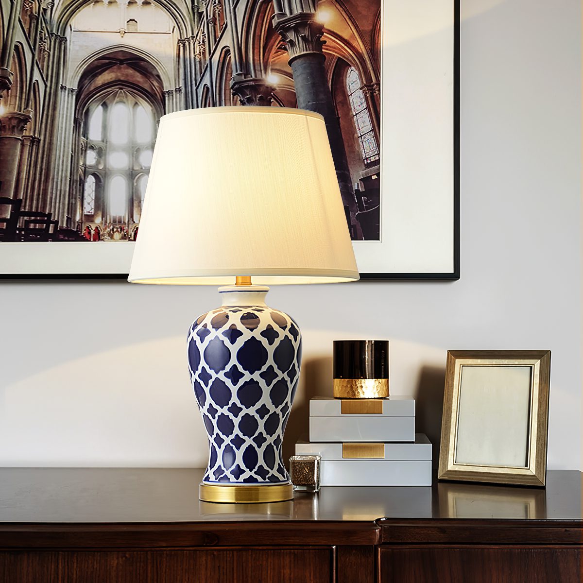 Blue and White Hope Table Lamp – Modern Ceramic Bedside Lighting for Living Room, Bedroom, and Office