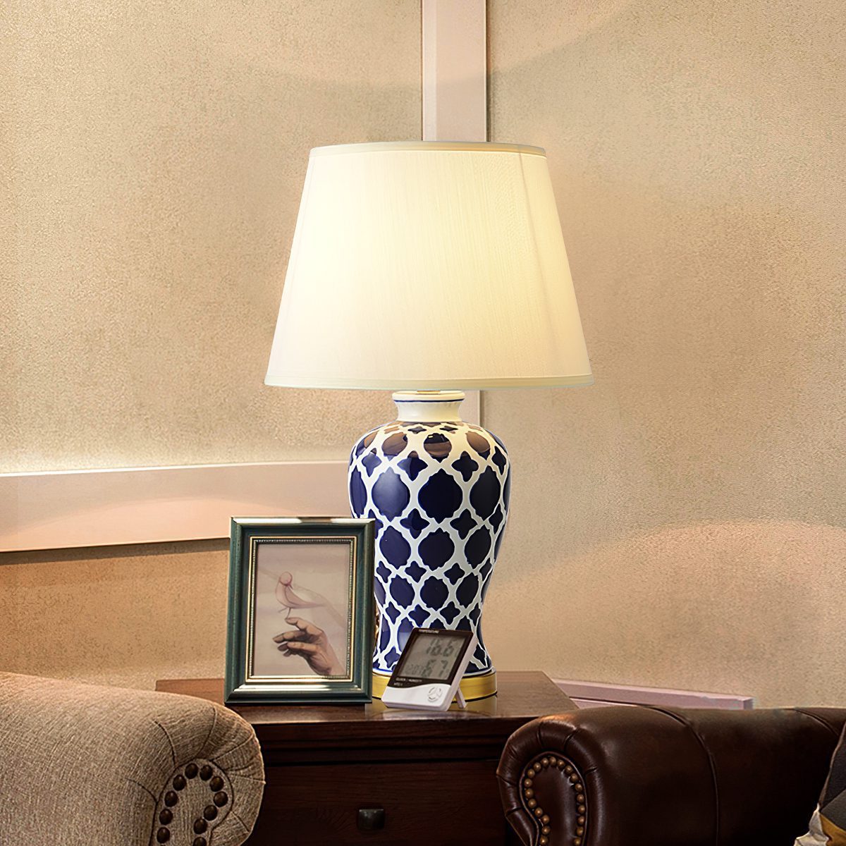 Blue and White Hope Table Lamp – Modern Ceramic Bedside Lighting for Living Room, Bedroom, and Office