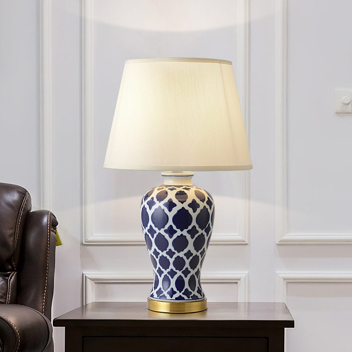 Blue and White Hope Table Lamp – Modern Ceramic Bedside Lighting for Living Room, Bedroom, and Office