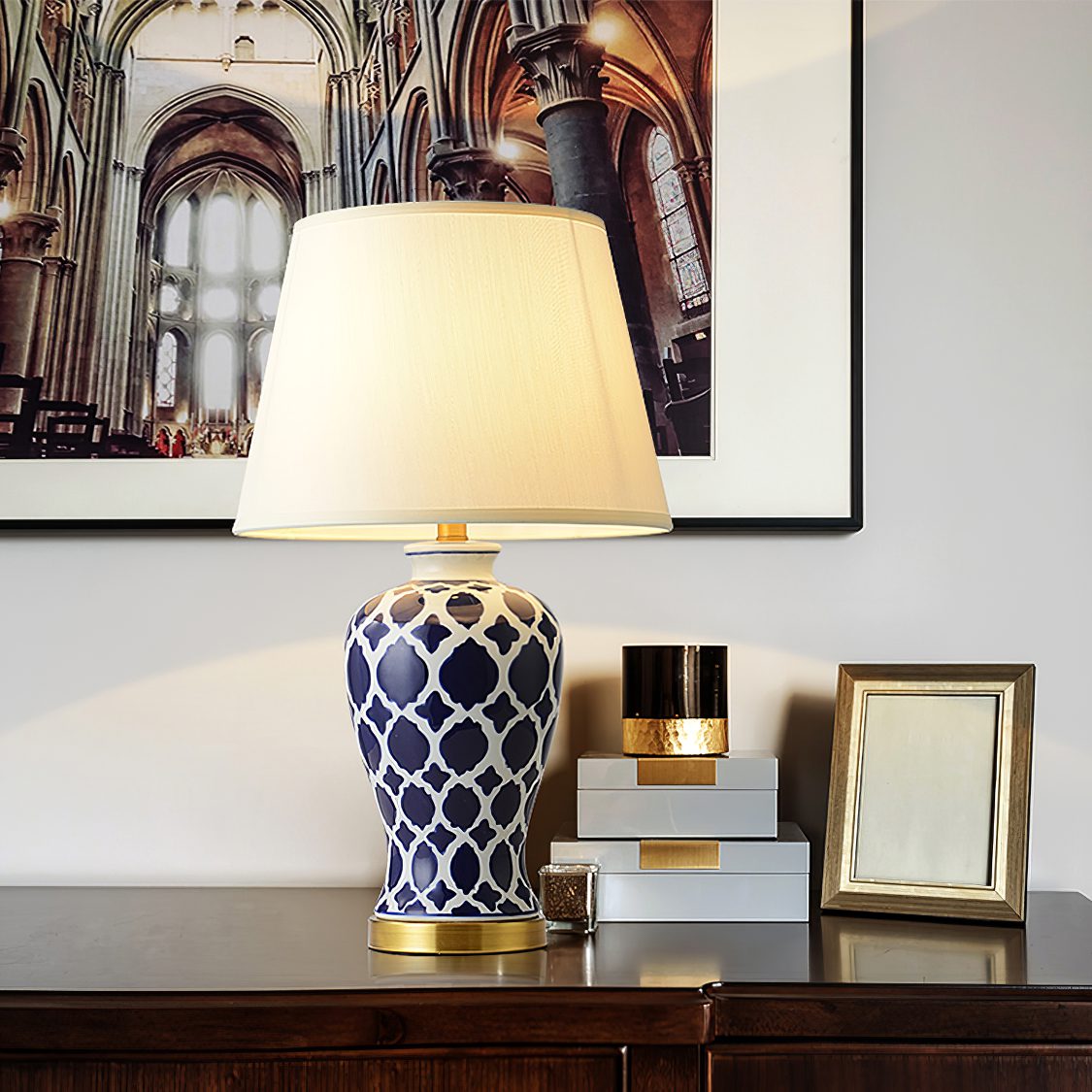 Blue and White Hope Table Lamp – Modern Ceramic Bedside Lighting for Living Room, Bedroom, and Office