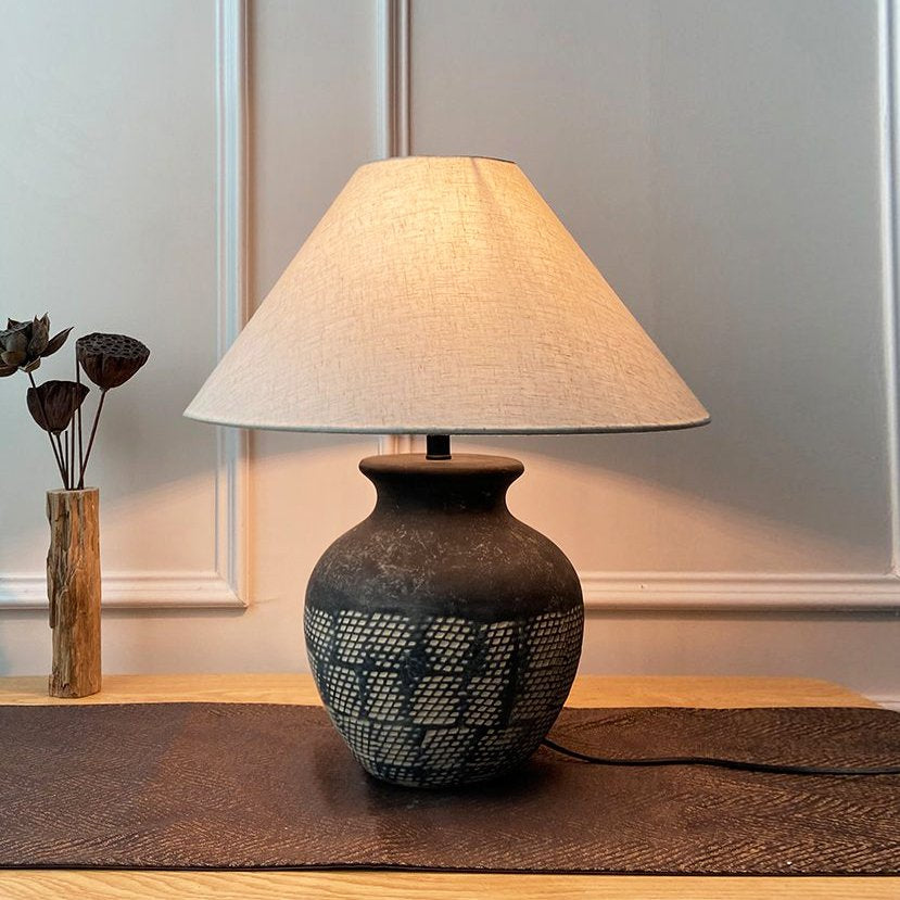 Carved Ceramic Table Lamp for Living Room | Handcrafted Luxury Lighting