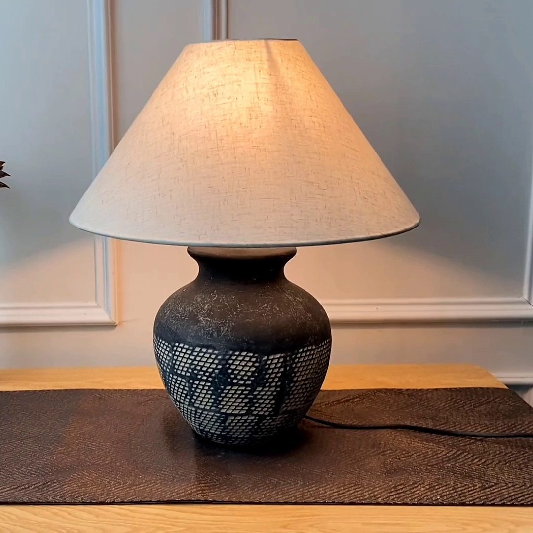 Carved Ceramic Table Lamp for Living Room | Handcrafted Luxury Lighting