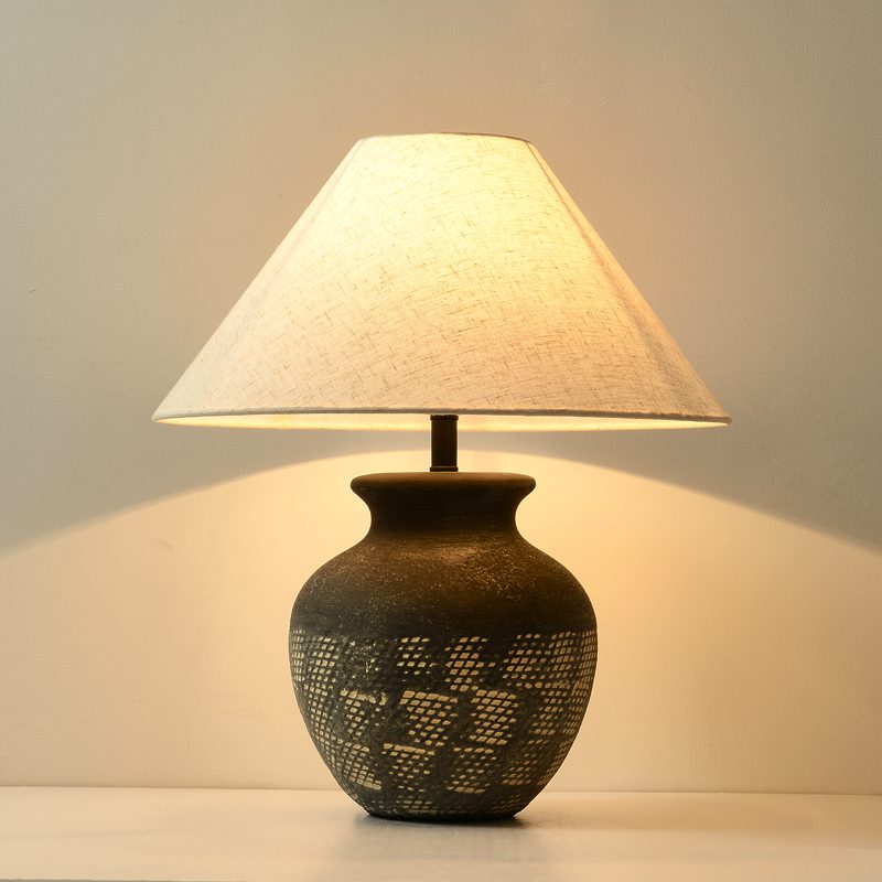 Carved Ceramic Table Lamp for Living Room | Handcrafted Luxury Lighting