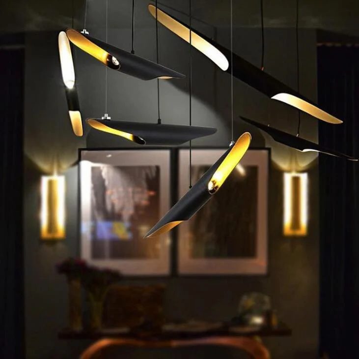 Modern Matte Black Gold Pendant Light Adjustable Luxury Hanging Lamp