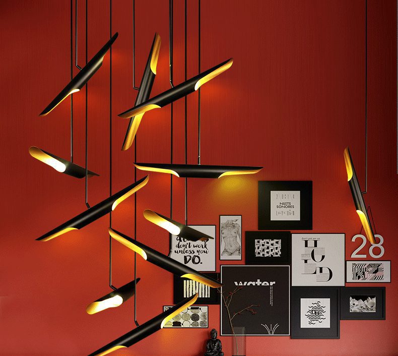 Modern Matte Black Gold Pendant Light Adjustable Luxury Hanging Lamp