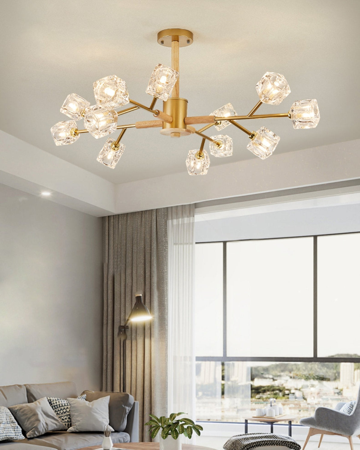 Cube Glass Chandelier Modern Luxury Pendant Light for Dining Room Living Room
