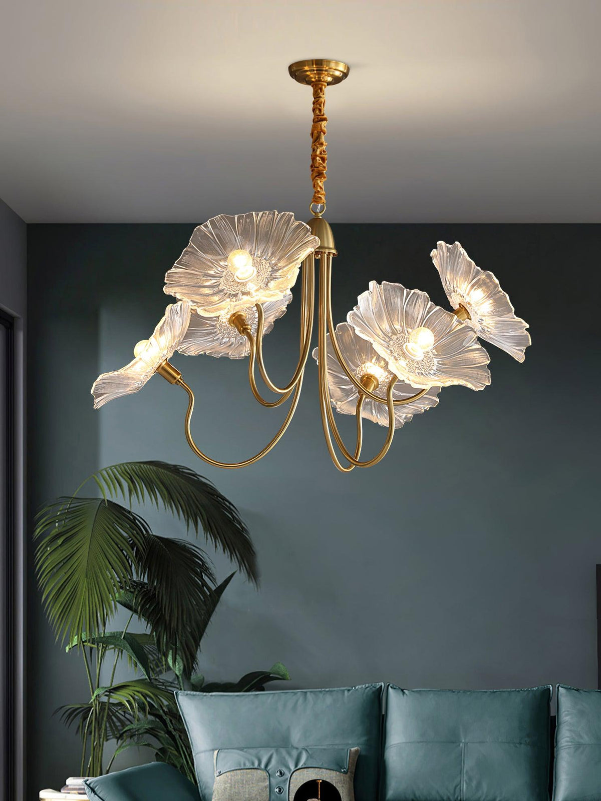 Luxury Lotus Leaf Chandelier Modern Gold Glass Pendant Light for Living Room Dining Room