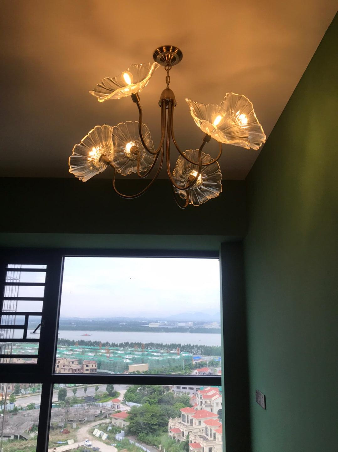 Luxury Lotus Leaf Chandelier Modern Gold Glass Pendant Light for Living Room Dining Room
