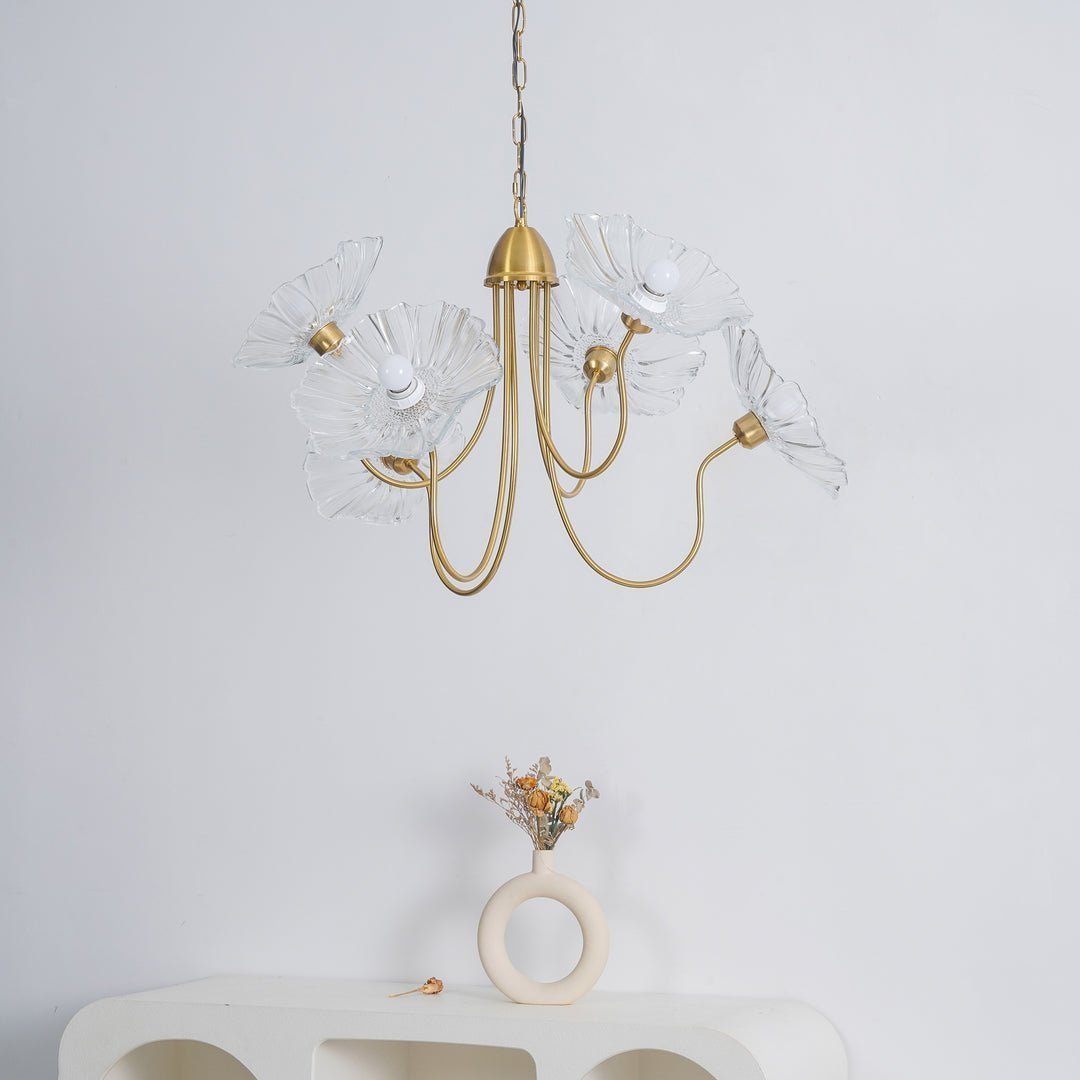 Luxury Lotus Leaf Chandelier Modern Gold Glass Pendant Light for Living Room Dining Room
