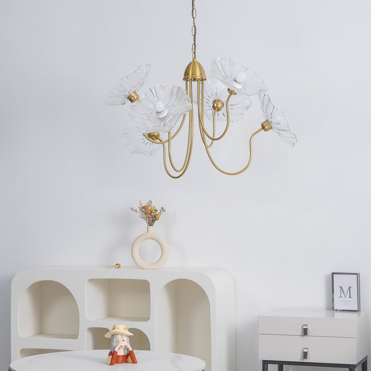 Luxury Lotus Leaf Chandelier Modern Gold Glass Pendant Light for Living Room Dining Room