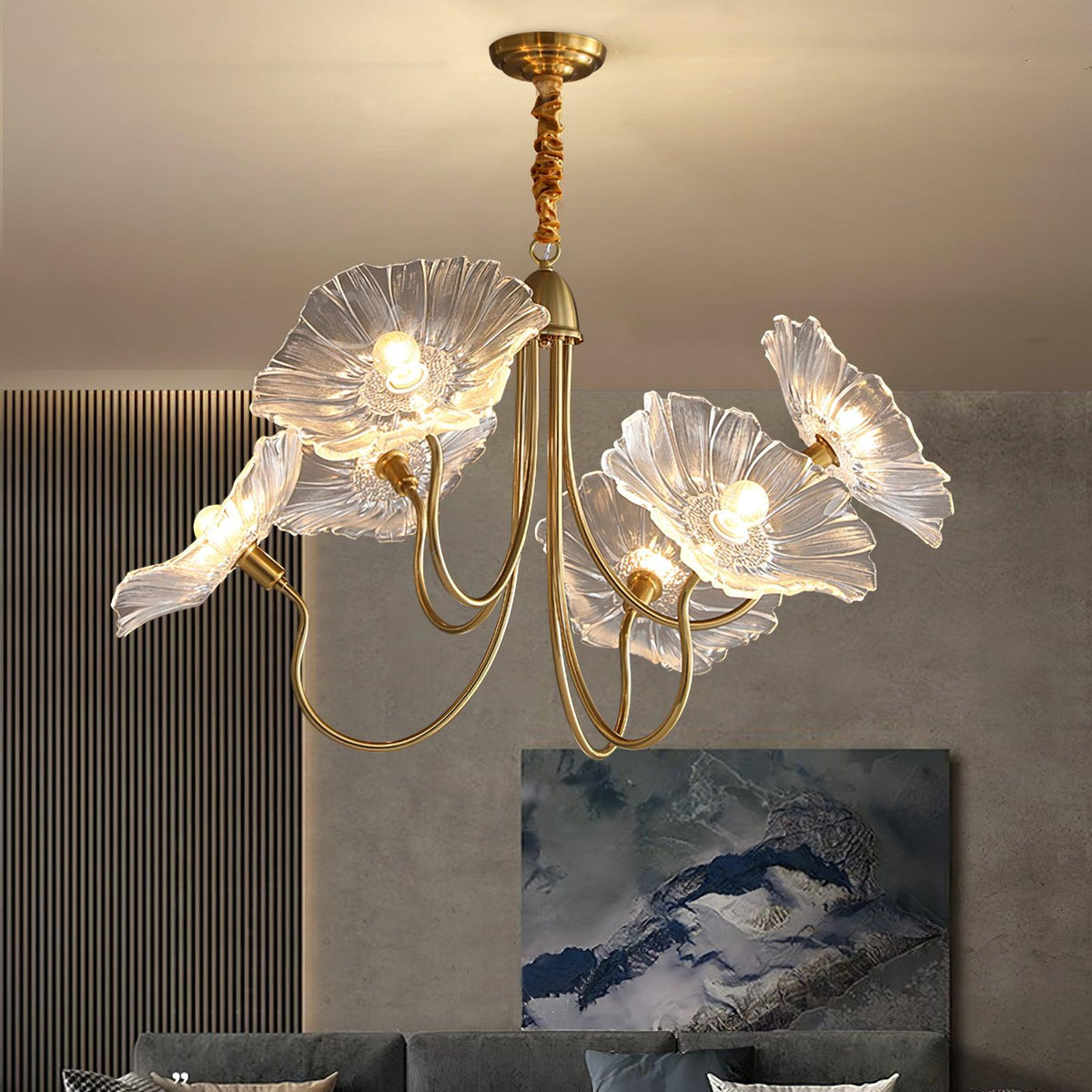 Luxury Lotus Leaf Chandelier Modern Gold Glass Pendant Light for Living Room Dining Room
