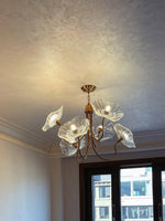 Luxury Lotus Leaf Chandelier Modern Gold Glass Pendant Light for Living Room Dining Room