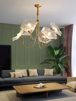 Luxury Lotus Leaf Chandelier Modern Gold Glass Pendant Light for Living Room Dining Room