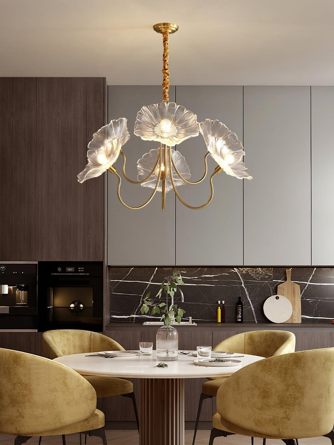 Luxury Lotus Leaf Chandelier Modern Gold Glass Pendant Light for Living Room Dining Room
