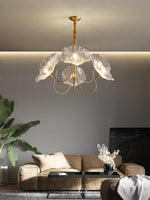 Luxury Lotus Leaf Chandelier Modern Gold Glass Pendant Light for Living Room Dining Room